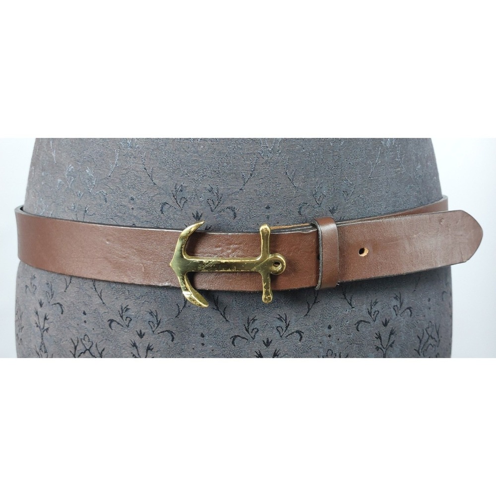 Vineyard Vines Brown Leather Anchor Buckle Belt Mens Size 36 Nautical Preppy